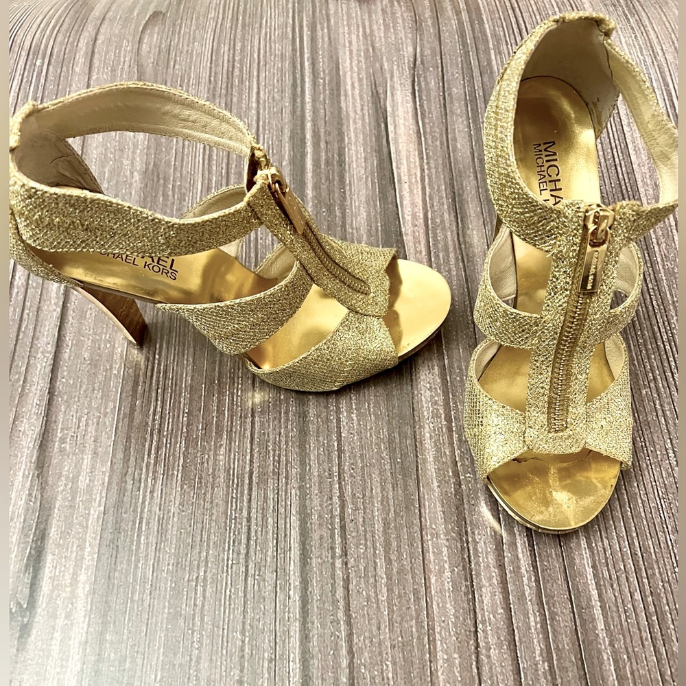 Michael Michael Kors gold Berkeley t strap heel